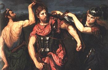 Perseus is armoured by Hermes and Athena